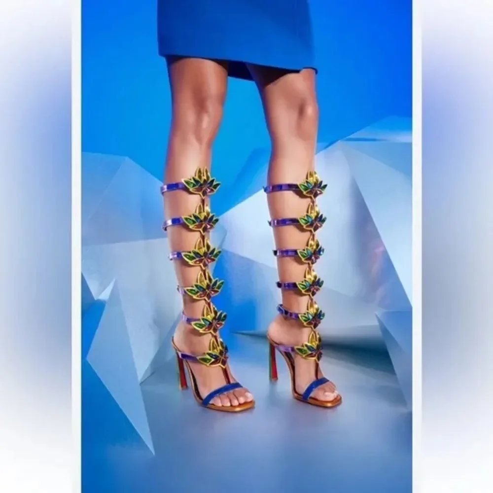 Christian Louboutin Marvel Sea Warrior Gladiator Knee High Sandal Metallic EU 39